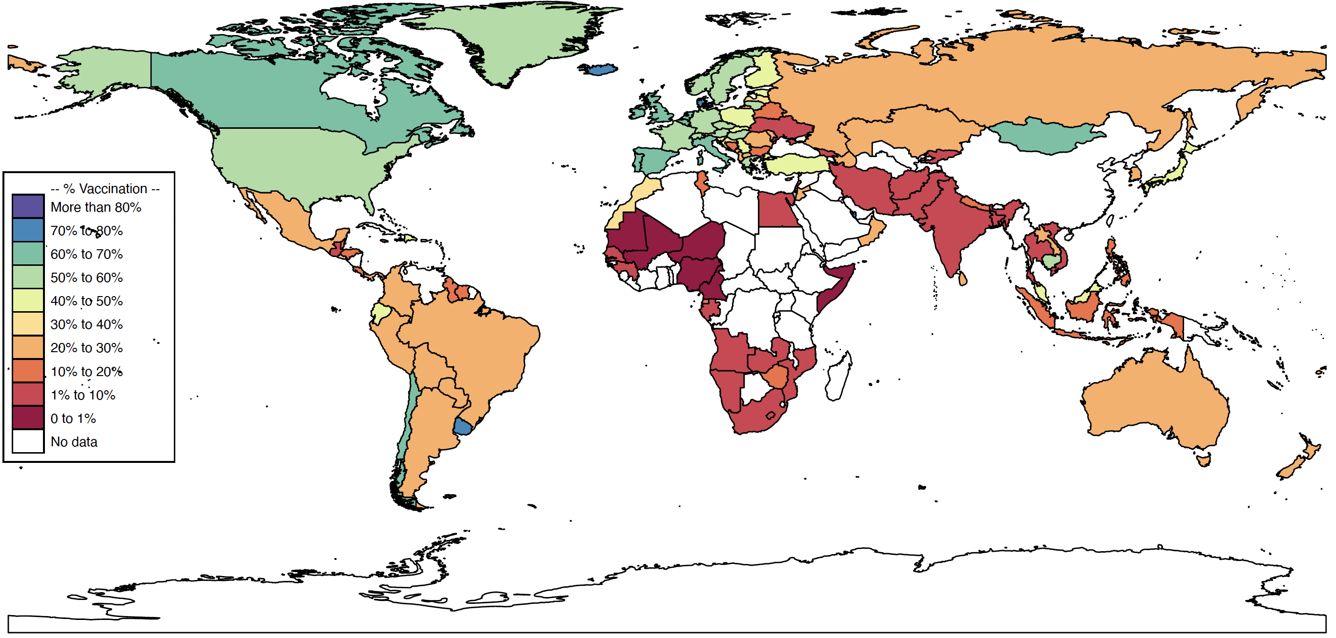 Figure 1 Worldwide share of population fully vaccinated by August 2021