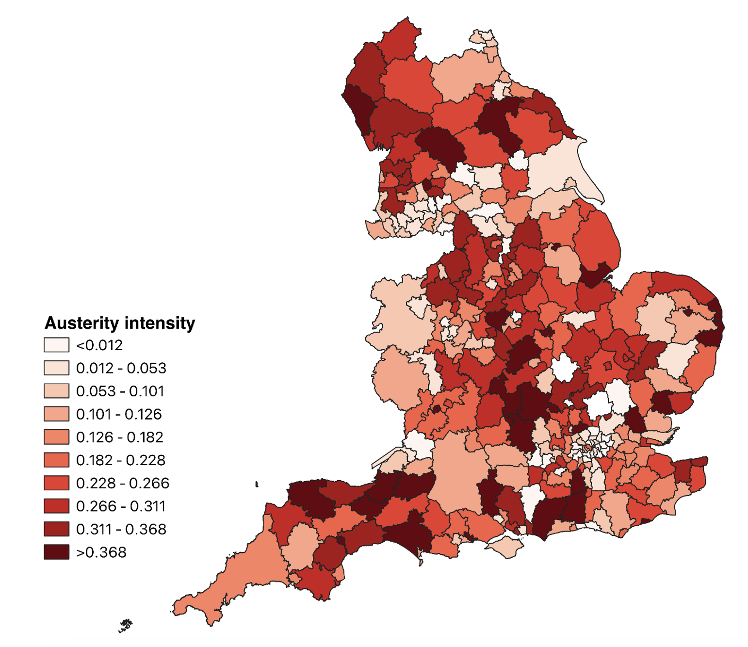 Figure 4 Large degree of variation in local spending cuts exposure following the 2010 budget cuts